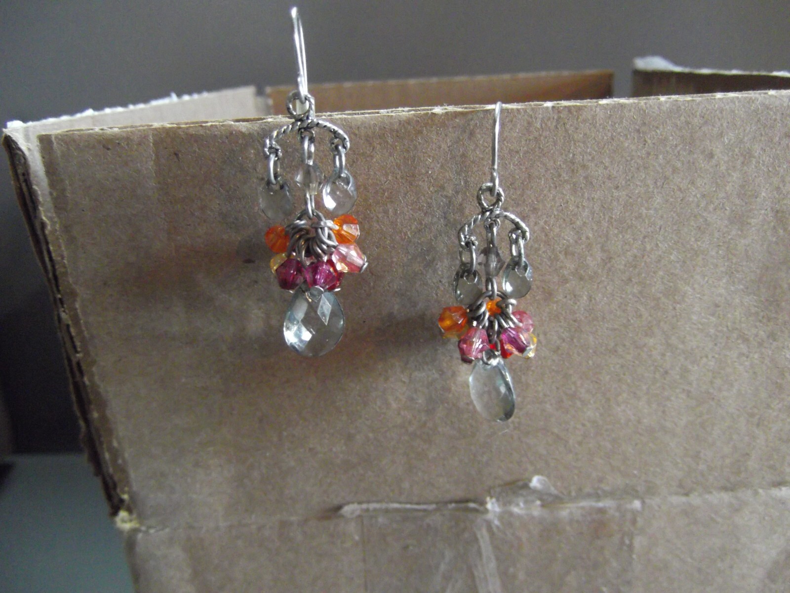 1 Pair Old  1"in Acrylic Auyum Leaf Colors Dangler Earrings