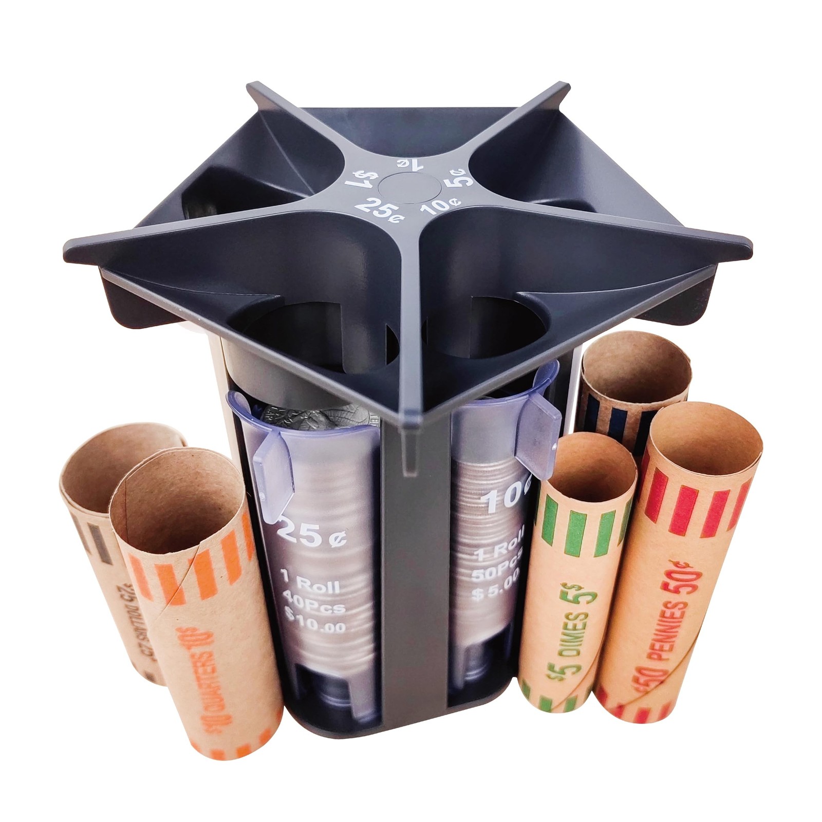 Change Sorter Tube Coin Counter with Coin Wrappers, 5-in-1 Coin Sorter Change...