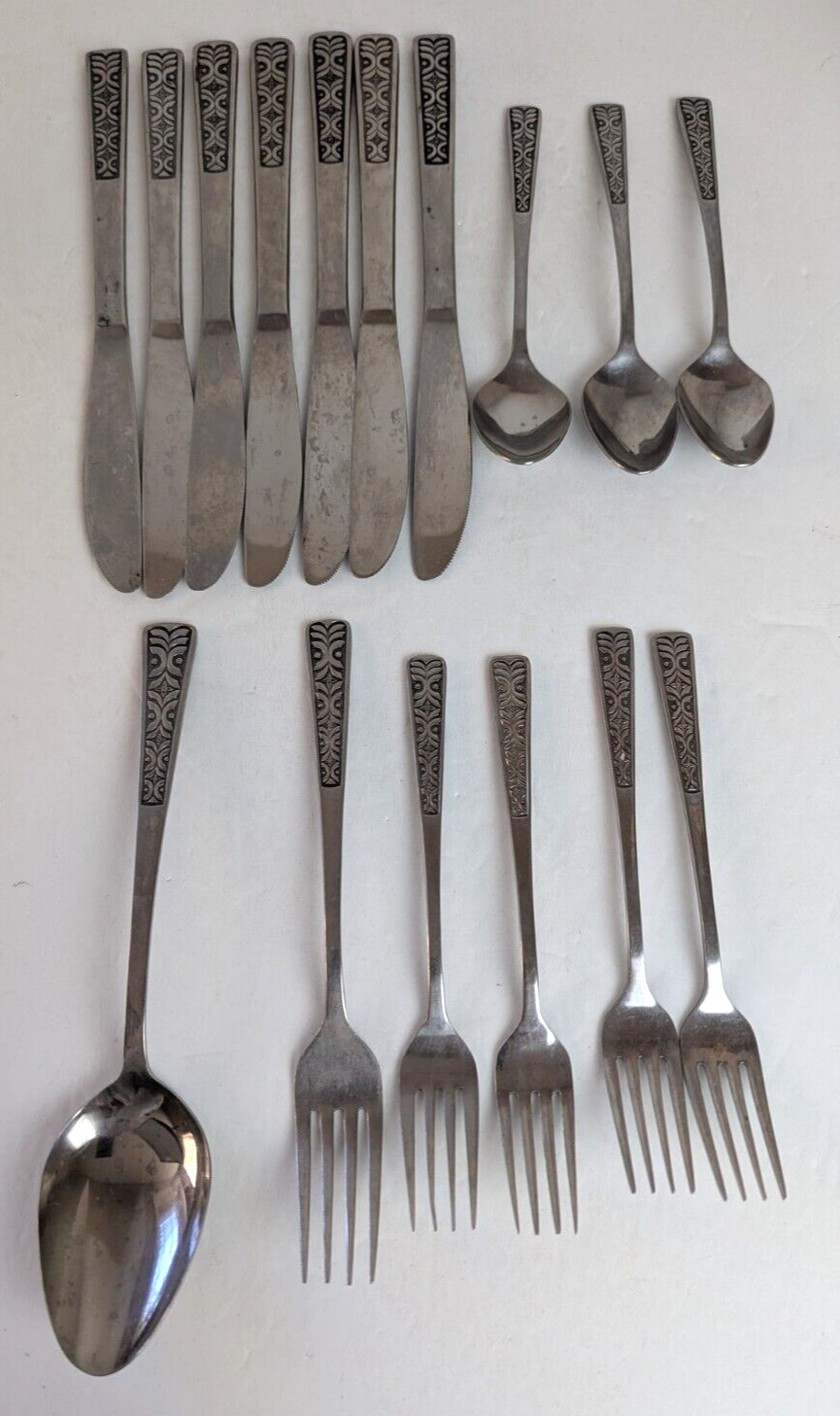 16 pcs ALHAMBRA  Pattern Japan Stainless Steel Flatware MCM Geometric Add to Set