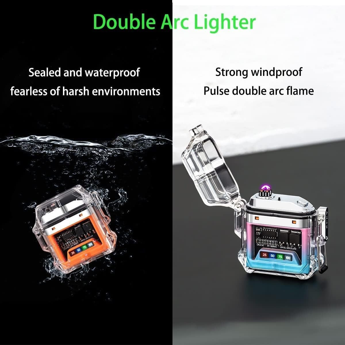 Plasma Electric Flameless Lighter USB Rechargeable Waterproof w/ Flashlight