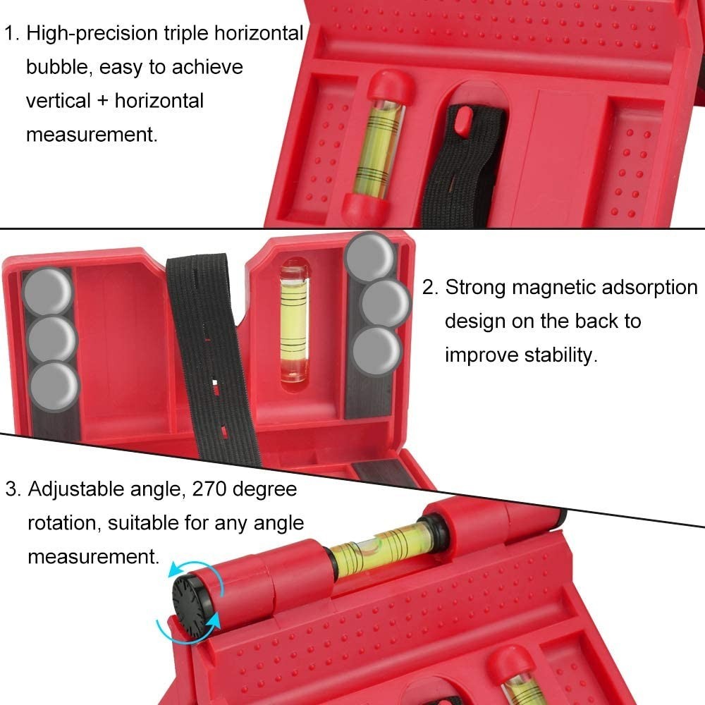 Fence Post Level Tool Versatile Adjustable Plastic Red Vertical 3 Vials
