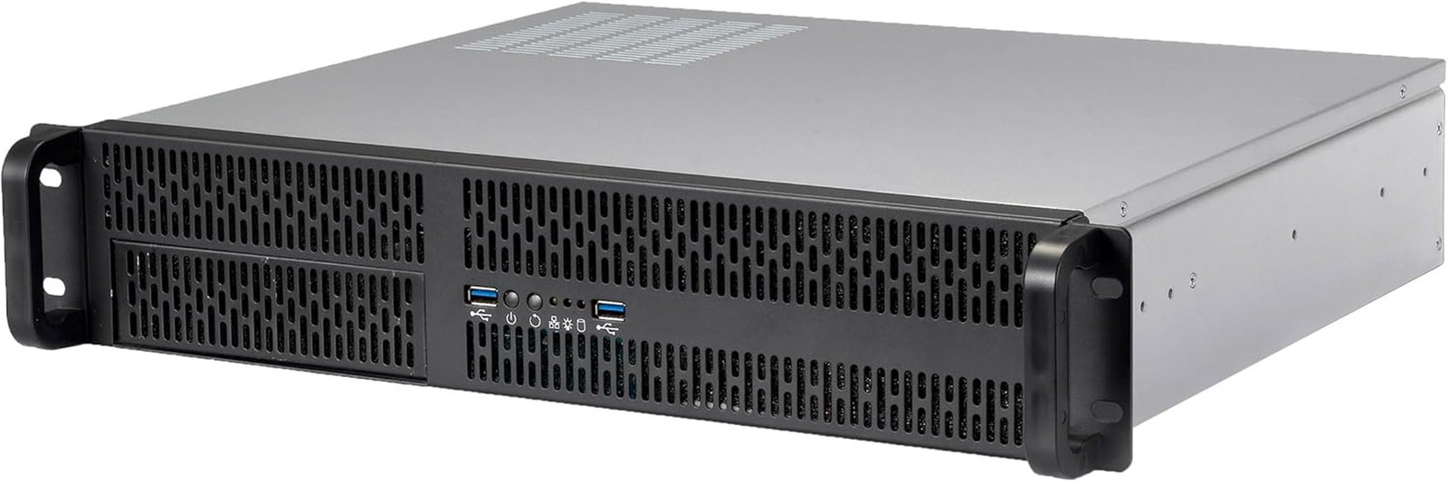 2U Rackmount Server Chassis Case | 4 HDDs | Micro-ATX | 2 USB 3.0 | Silver/Black