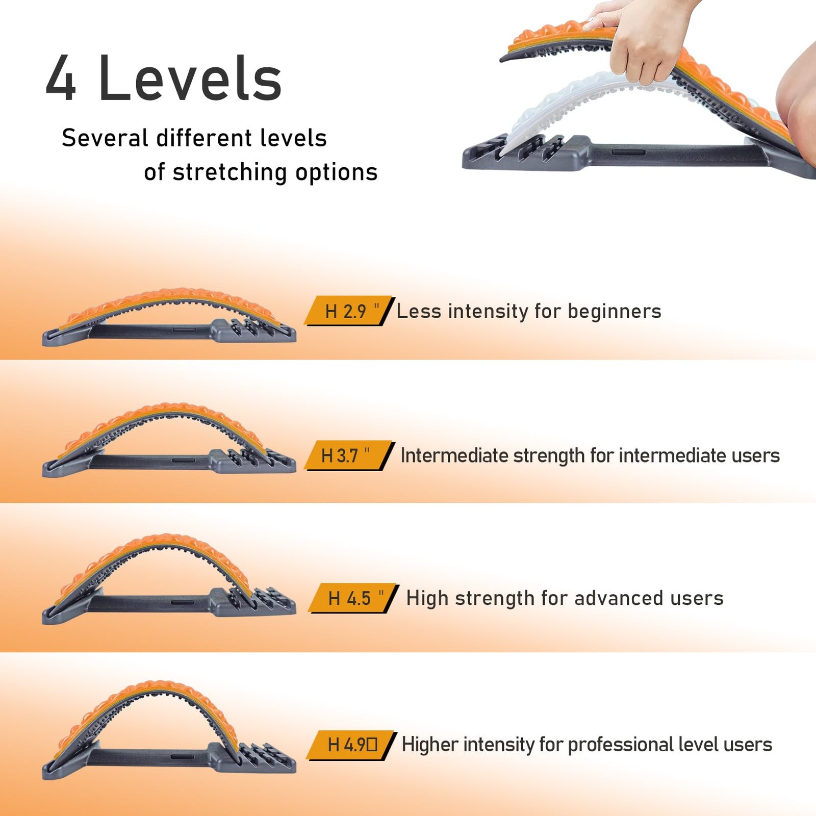 Back Stretcher for Lower Back Pain Relief - 4 Level Adjustable Spine Decompre...