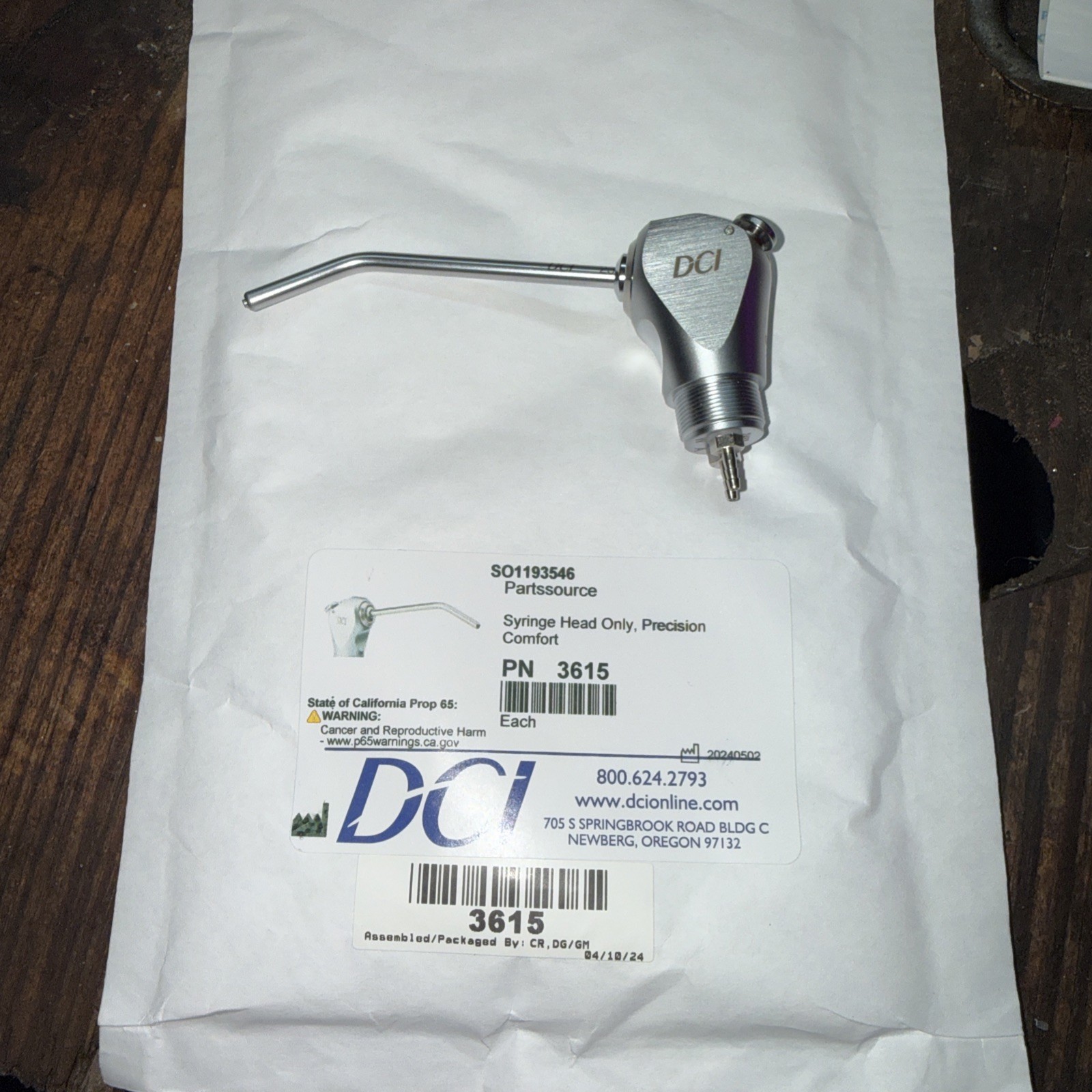 DCI 3615 Dental Syringe Head Only Precision Comfort