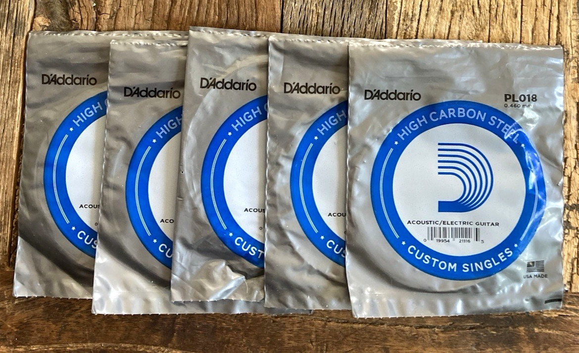 5  D'Addario PL018 Single Plain Steel Guitar String Electric Acoustic .018