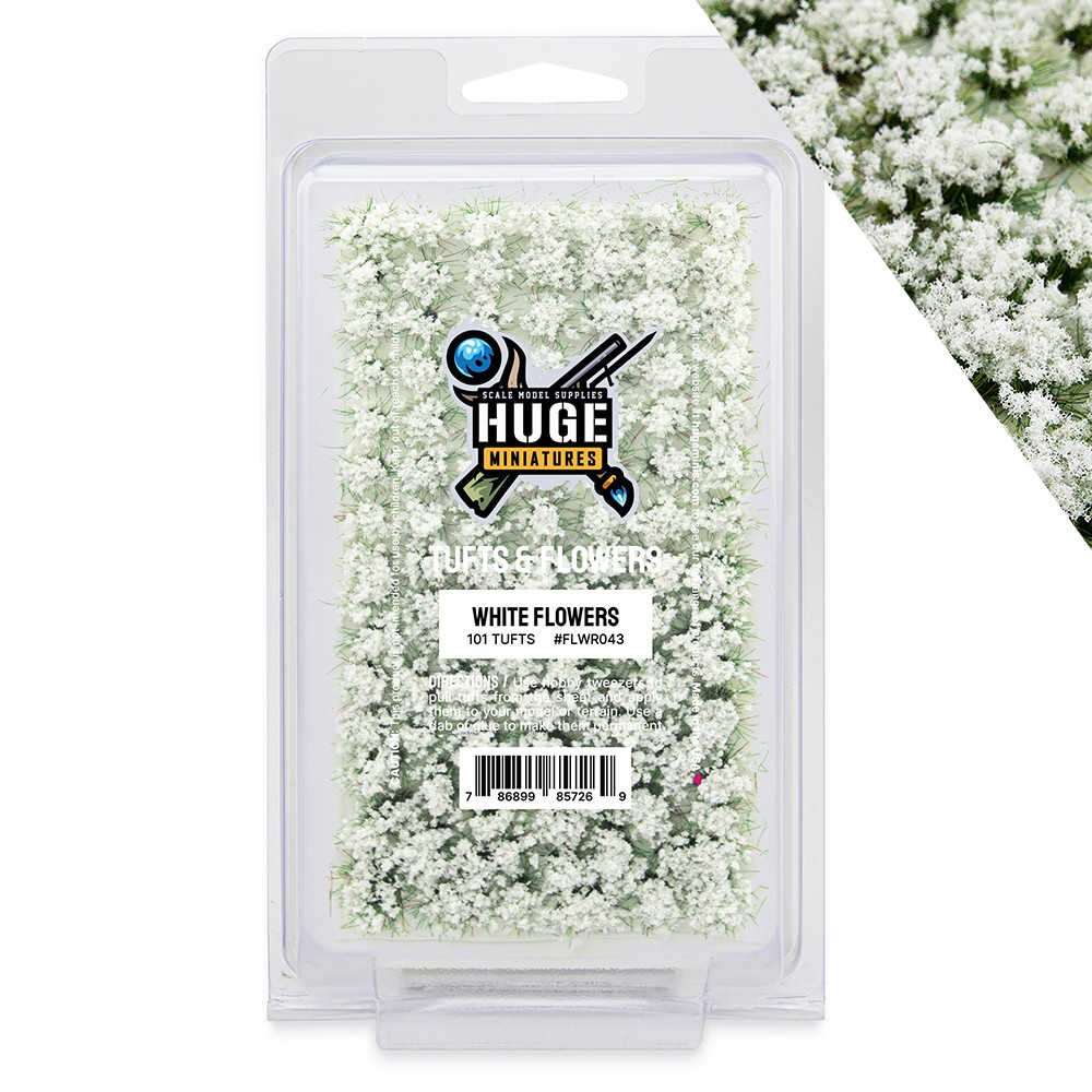 Huge Miniatures Flower Tufts, White Huge Minis – 100 Self-Adhesive Grass Tufts