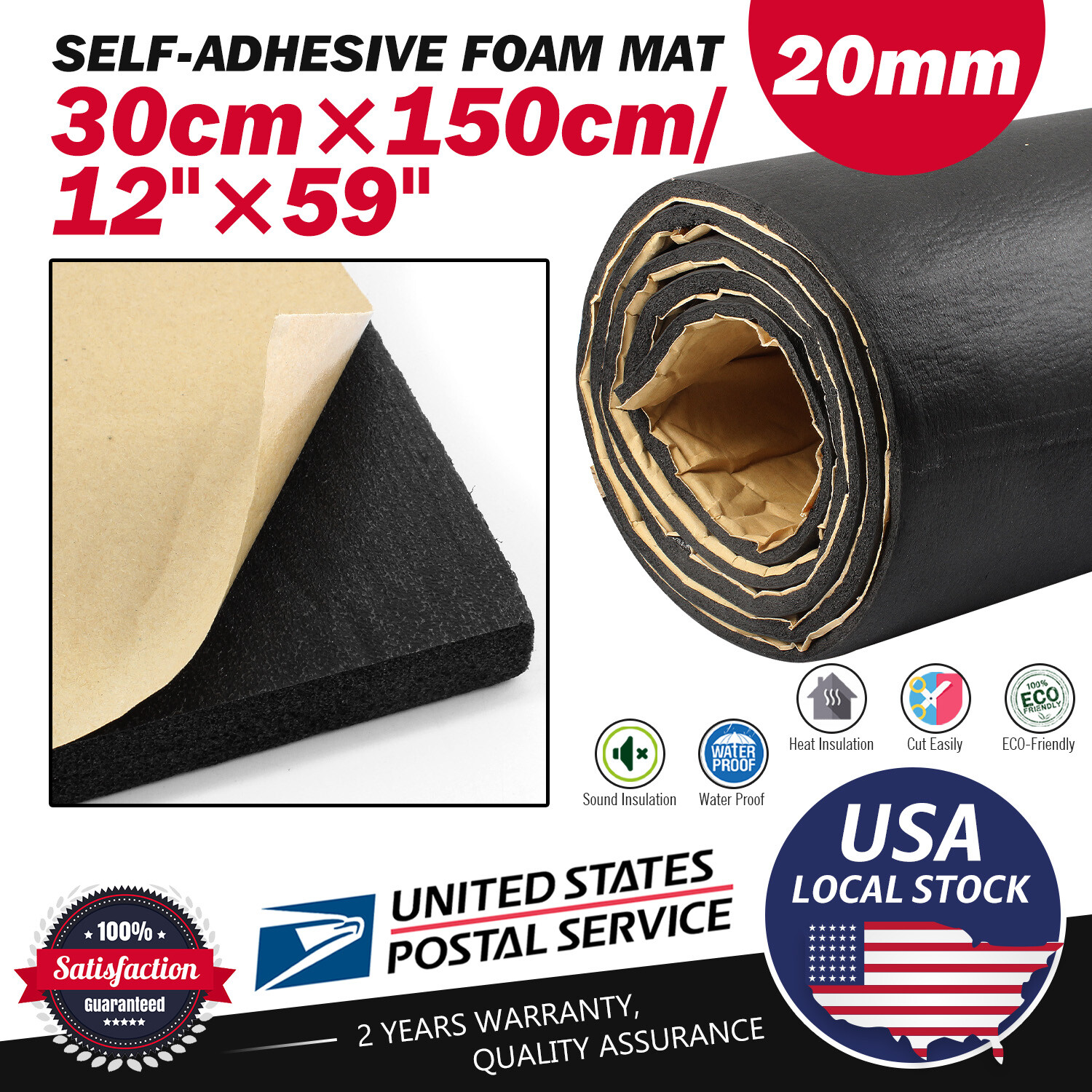 1 Roll Self Adhesive Foam Padding Sheets - 12" x 59" Neoprene Insulation Tape