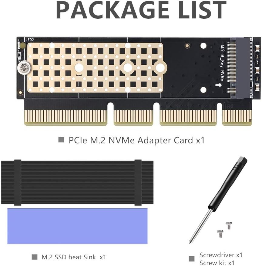 For M.2 NVME (M-Key) SSD to PCIE 3.0 X16 Expansion Card Adapter with Heat Sink