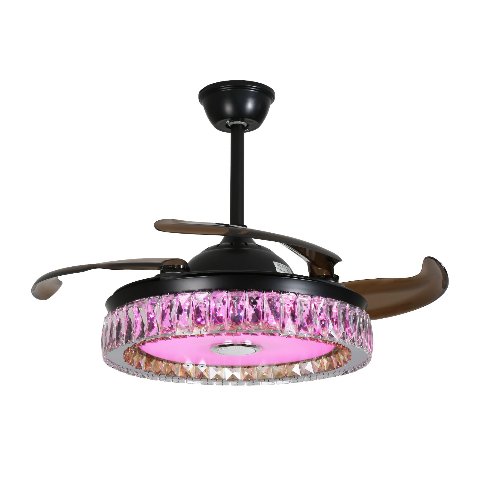 Ceiling Fan With Led Light 42 Inch Remote Control Retractable Black Crystal