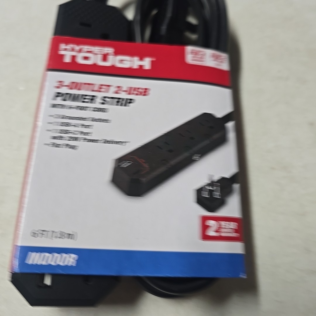 Hyper Tough - 3 Outlet + 2 USB Power Strip - 6 Foot - Black