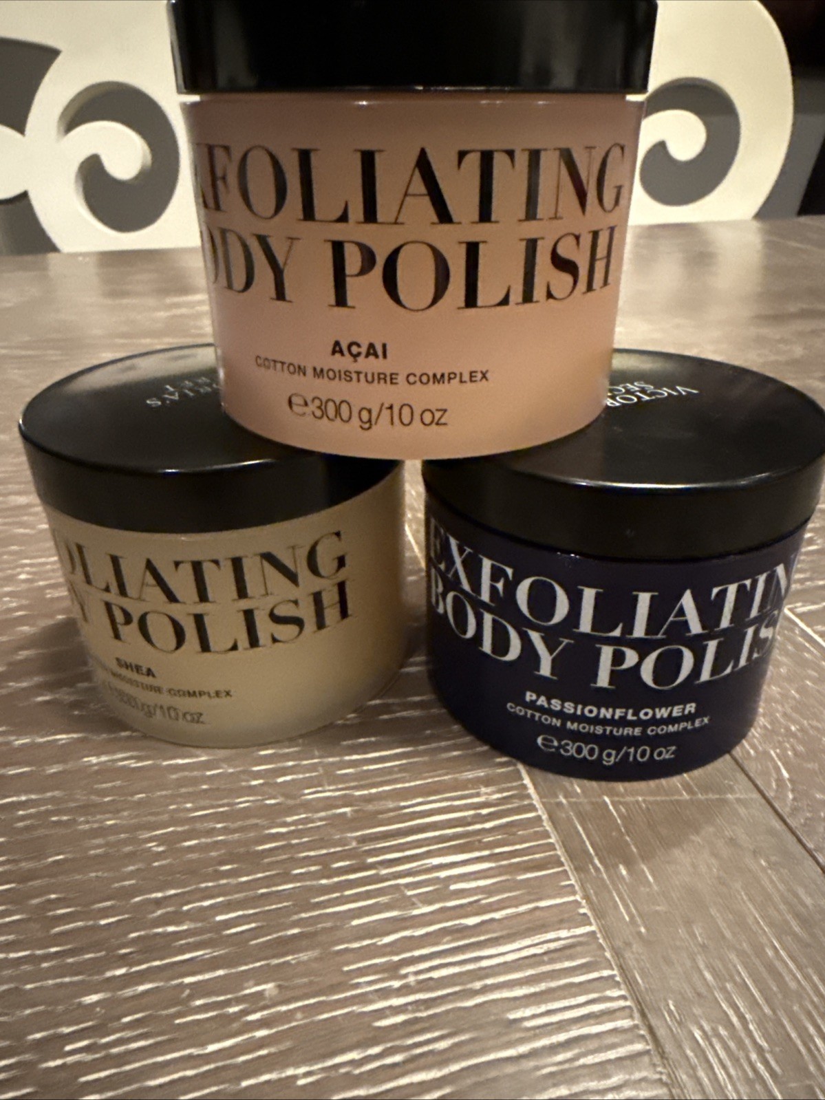Victoria's Secret Exfoliating Body Polish Set Of 3 PASSIONFLOWER,SHEA, ACIA 10oz