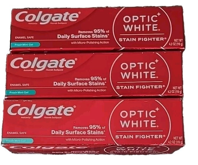 Three (3) Pack ~ Colgate ~ OPTIC WHITE ~ Stain Fighter ~ Toothpaste ~ 4.2 oz