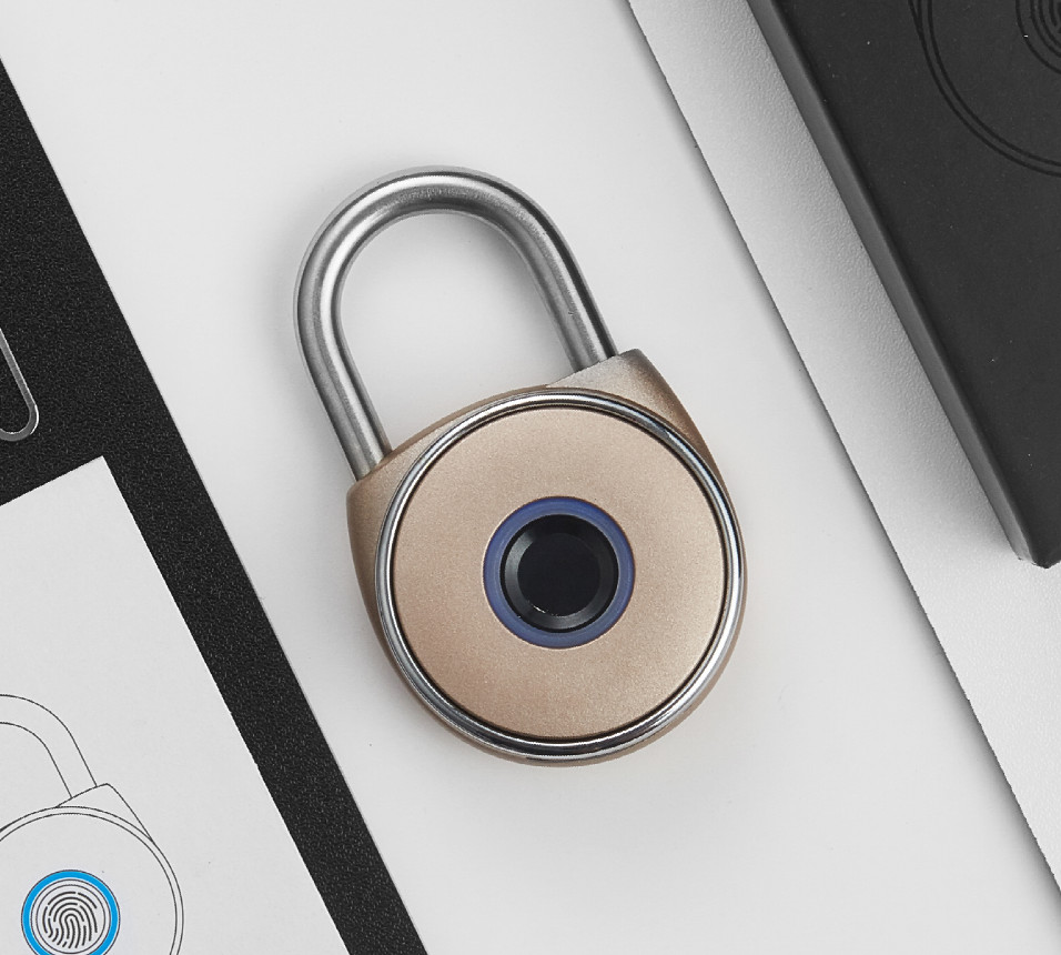 NetBolt Smart Fingerprint Padlock, Water Resistant Rechargeable, Gold Finish