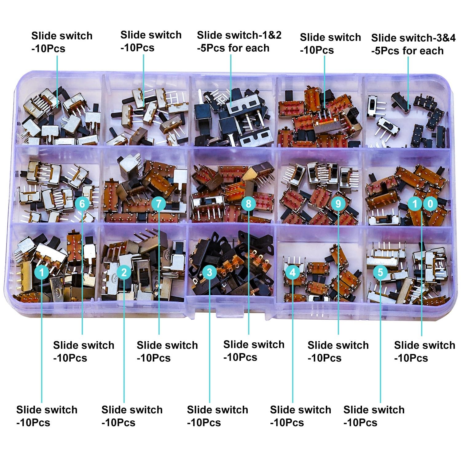 Slide Switch Assorted Kit, Mini Micro PCB Panel Slide Switch 2Pin 3Pin 4Pin ON/O