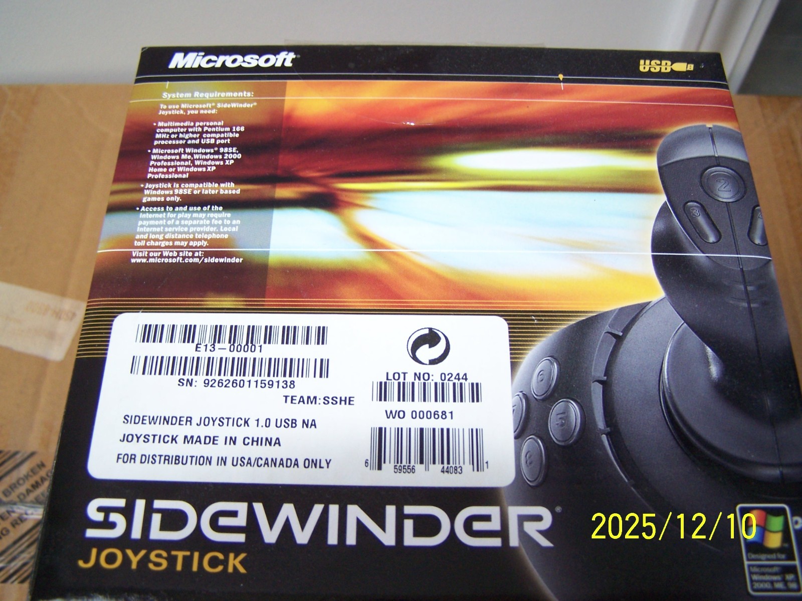 Never Used - Still in Box - Microsoft Sidewinder Joystick