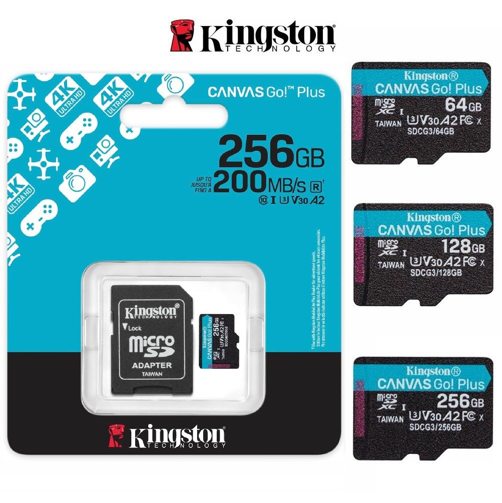 Kingston Micro SD Card Canvas GO Plus Memory 64GB 128GB 256GB Class 10 TF V30