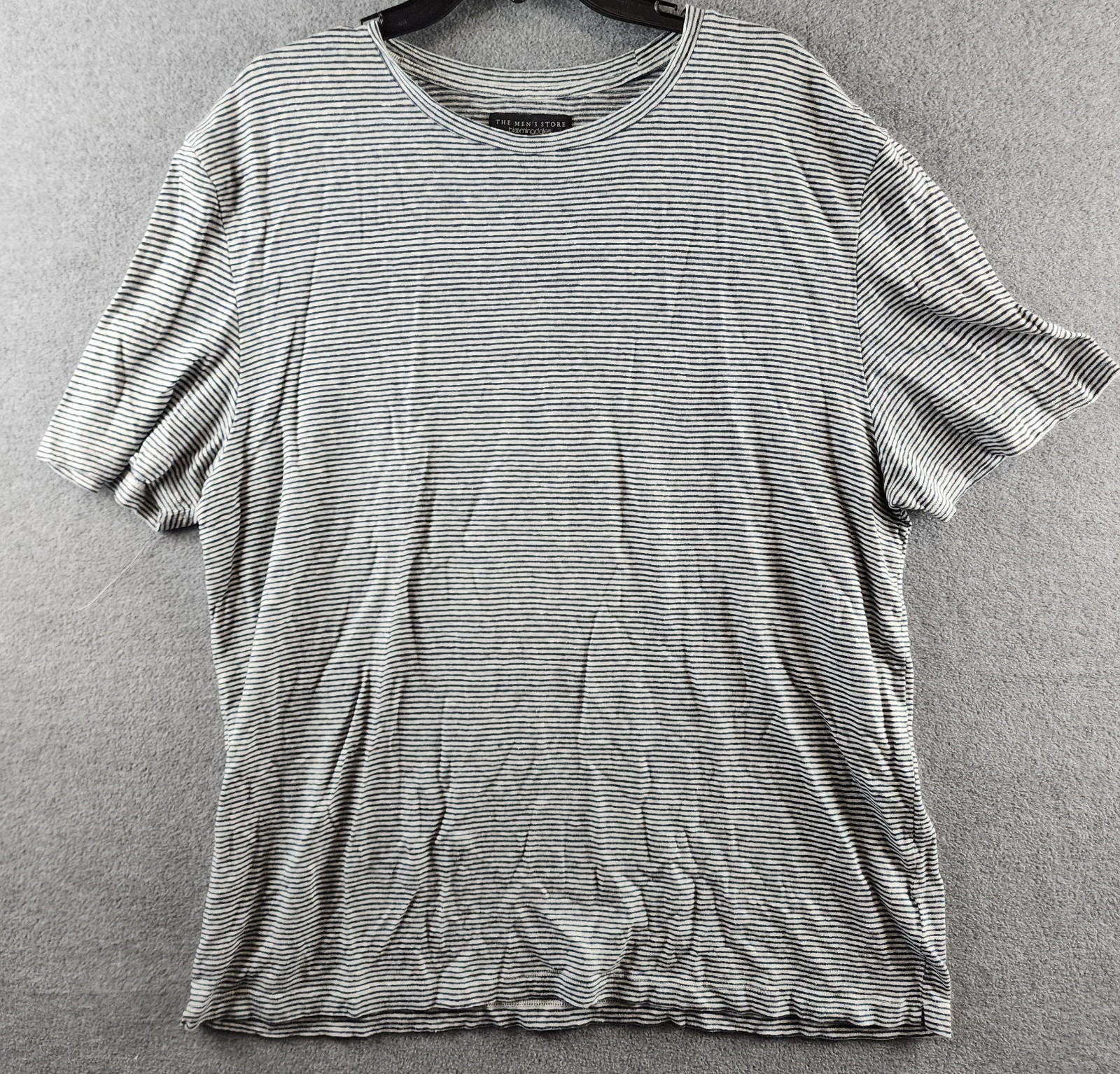 The Men's Store at Bloomingdale's Striped Linen Tee XL Dark Slate Short Sleeve