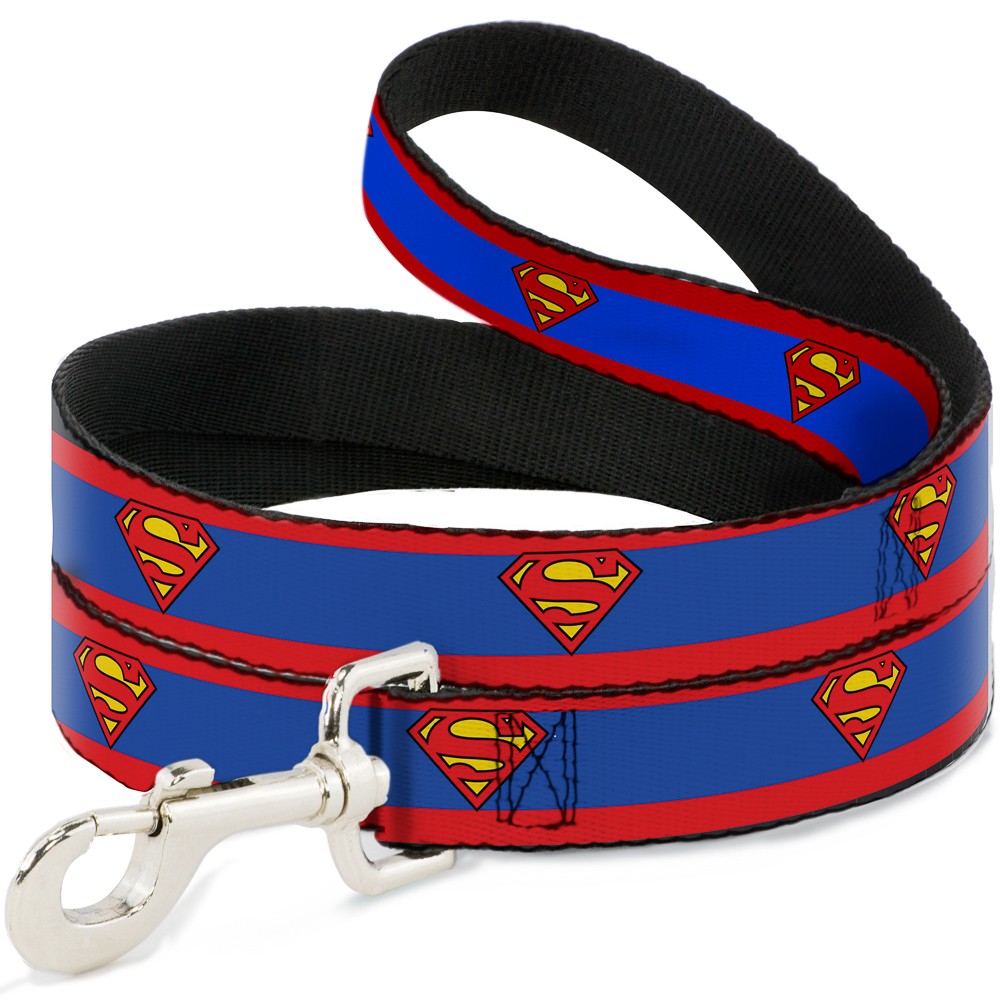 Dog Leash 6-FEET Superman Shield/Stripe Red Blue NARROW 0.5"
