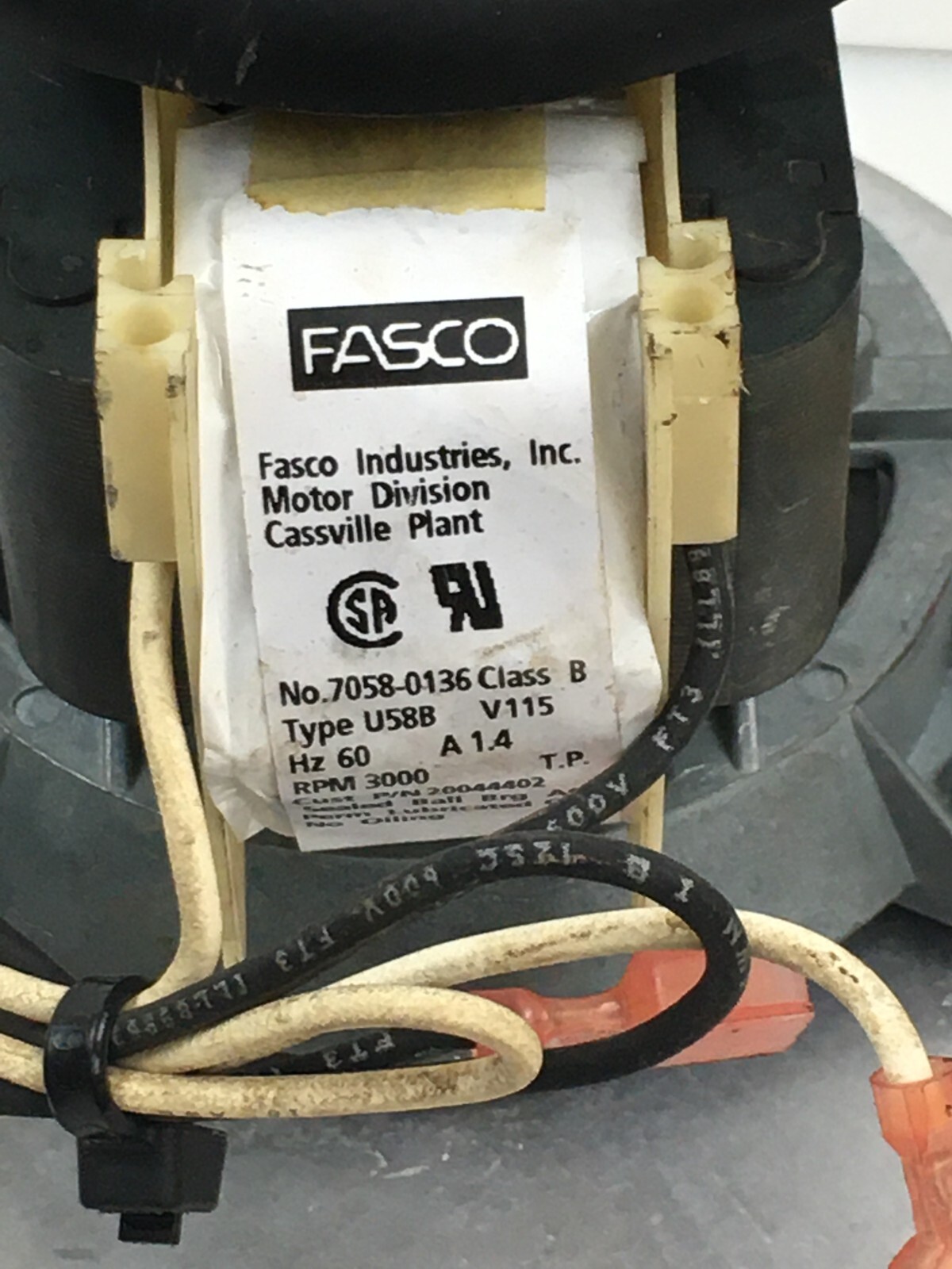 FASCO 7058-0136 Draft Inducer Blower Motor Assembly 20044402 used #MG171