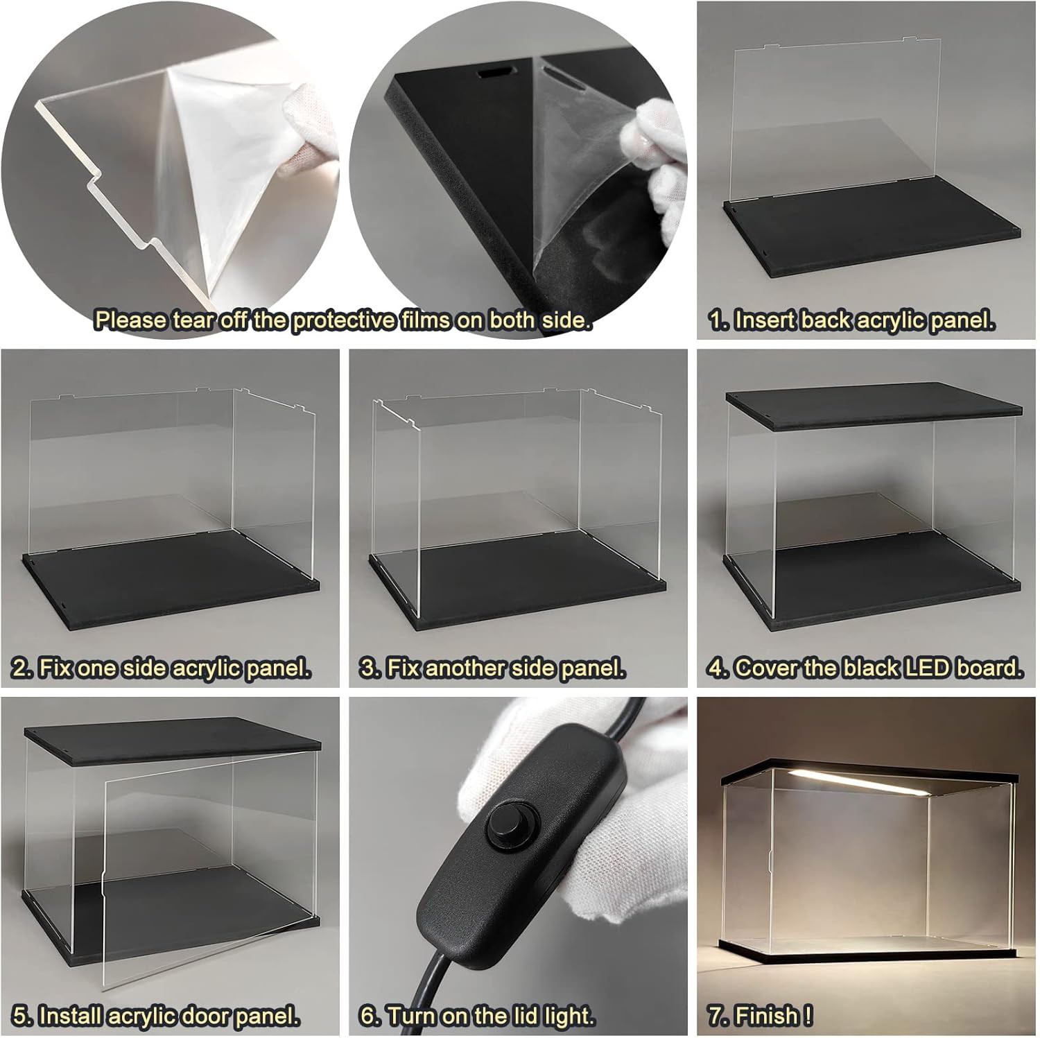 Car Display Case Acrylic LED Light 1/12 Clear Rack Model 1/18 Diecast Door Box