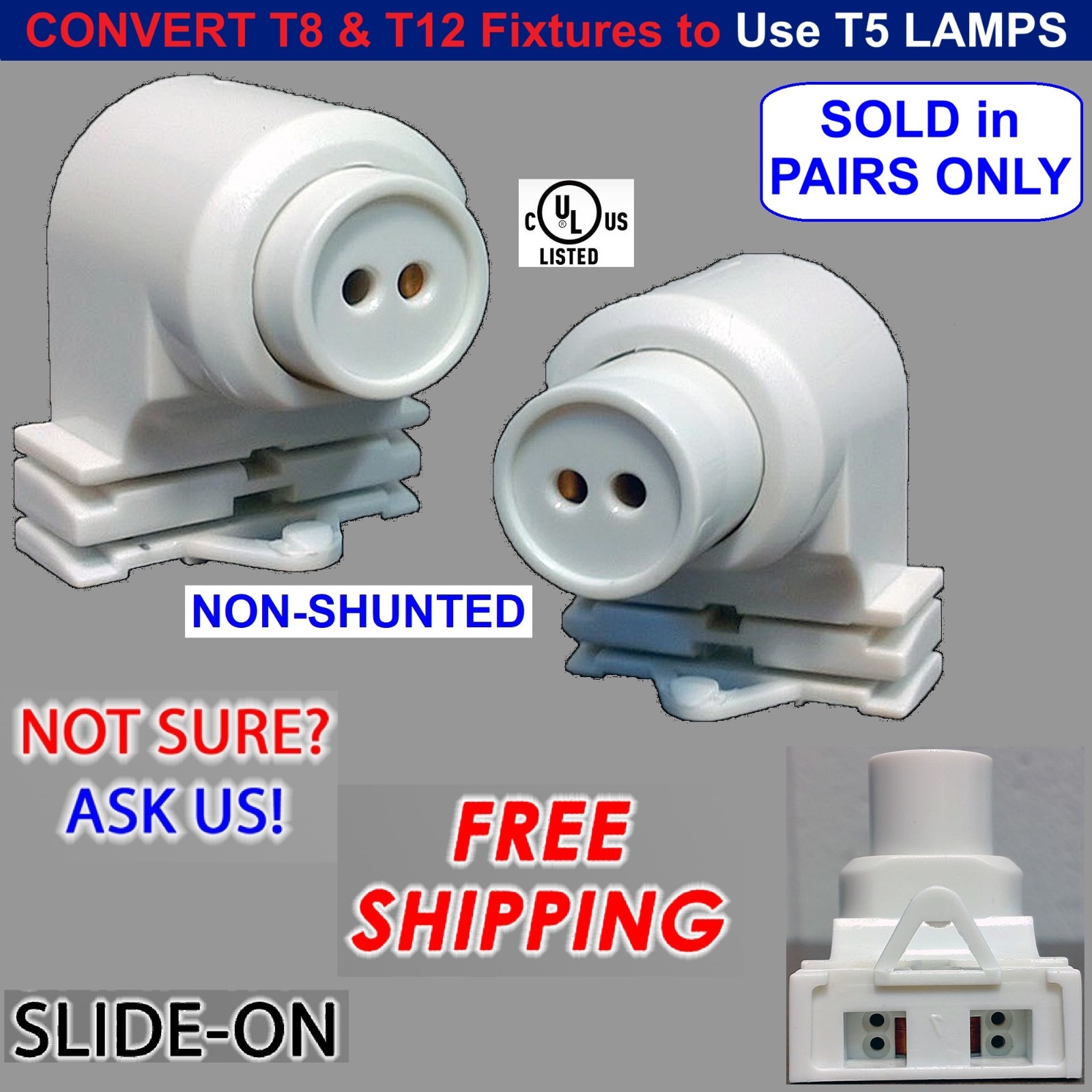 CONVERT T8 or T12 FLUORESCENT FIXTURES USE T5 LED LAMPS~LIGHT SOCKET PLUNGER 493