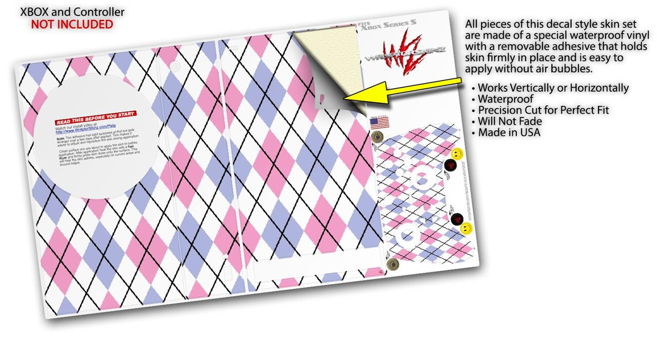 Skin Wrap for XBOX Series S Console Controller Argyle Pink and Blue