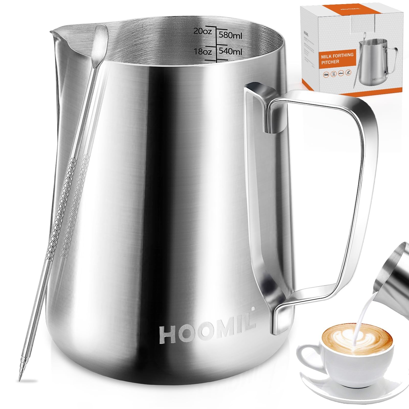 Milk Frothing Pitcher 20oz 600ml Stainless Steel Espresso Cup Silver