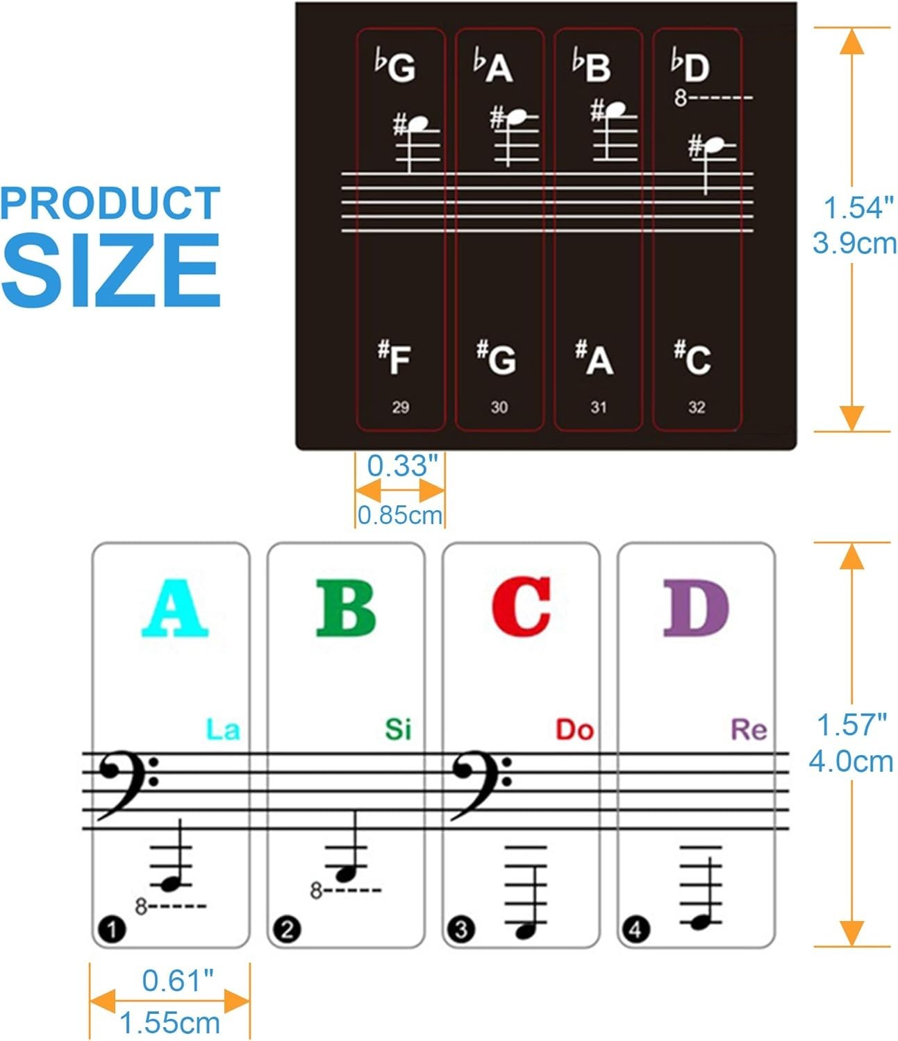 Easy-to-Read Piano Keyboard Stickers for Beginners - Removable, Multicolor Set