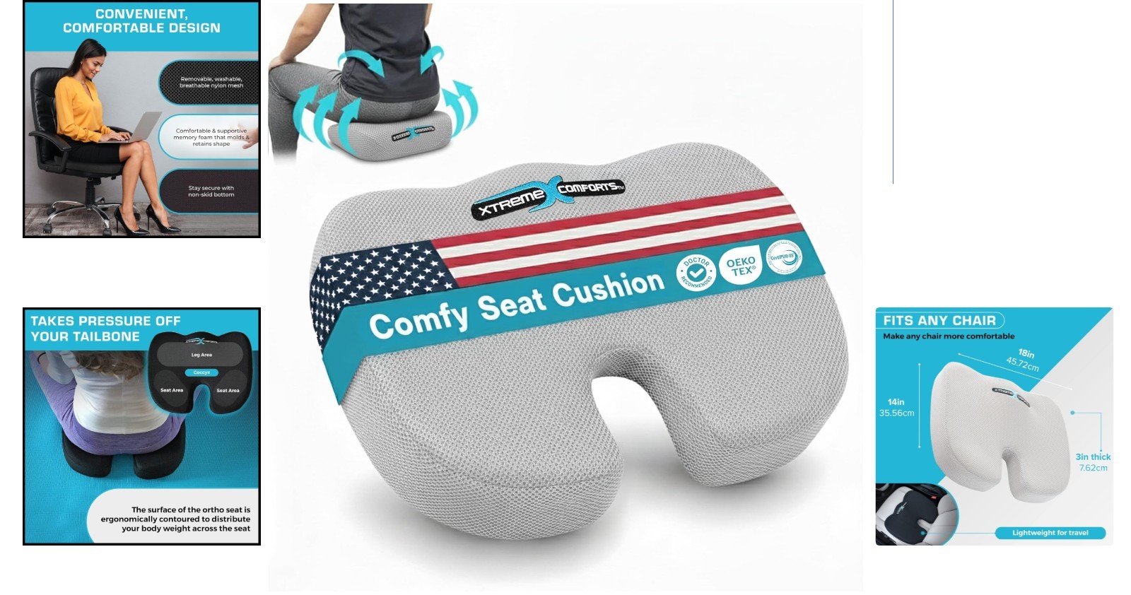 Breathable Memory Foam Seat Cushion for Desk & Wheelchair - Machine Washable