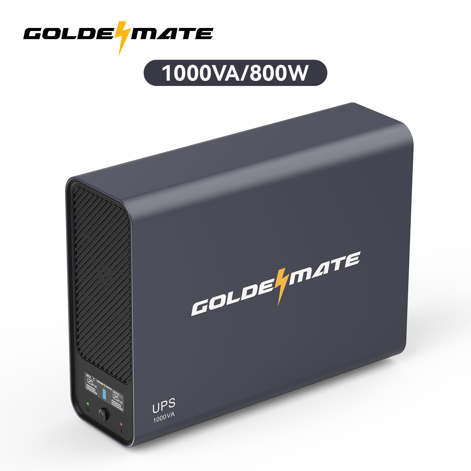 Goldenmate 1000VA 800W LiFePO4 UPS Battery Backup, LCD, High Efficiency