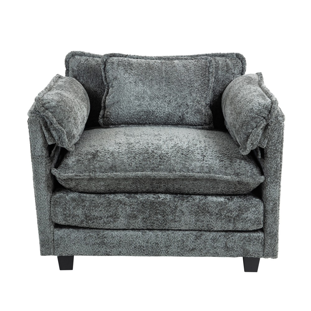 Oversized Boucle Sofa Bed – Portable Ottoman, Wider Seat,Deep Cushions,DARK GREY