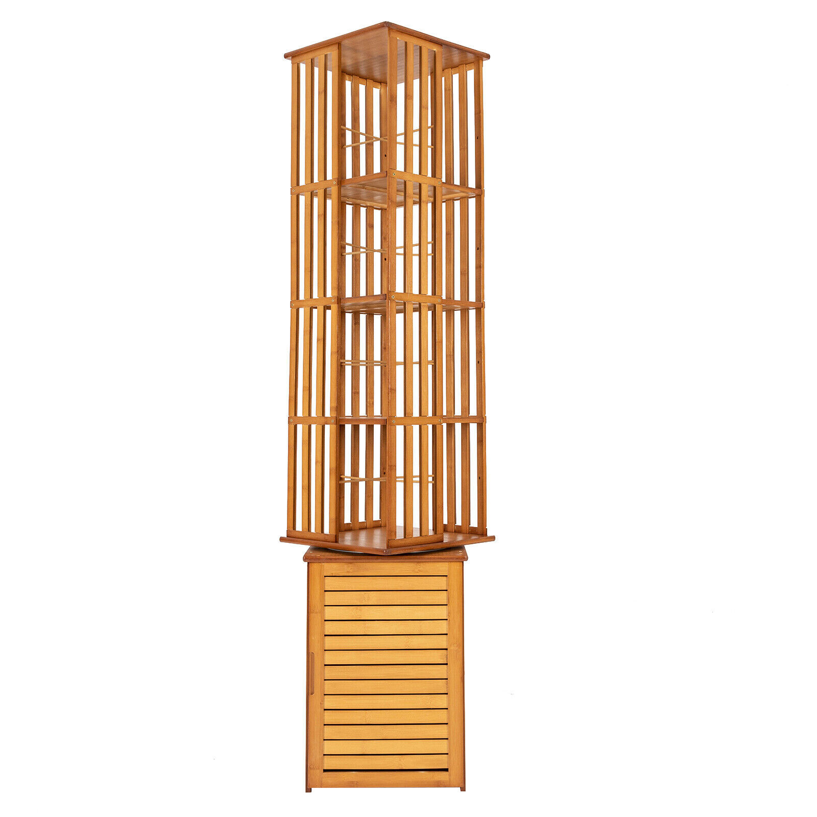 360° Rotating Bookshelf Wood Bookcase Storage Shelf Freestanding Display Rack US