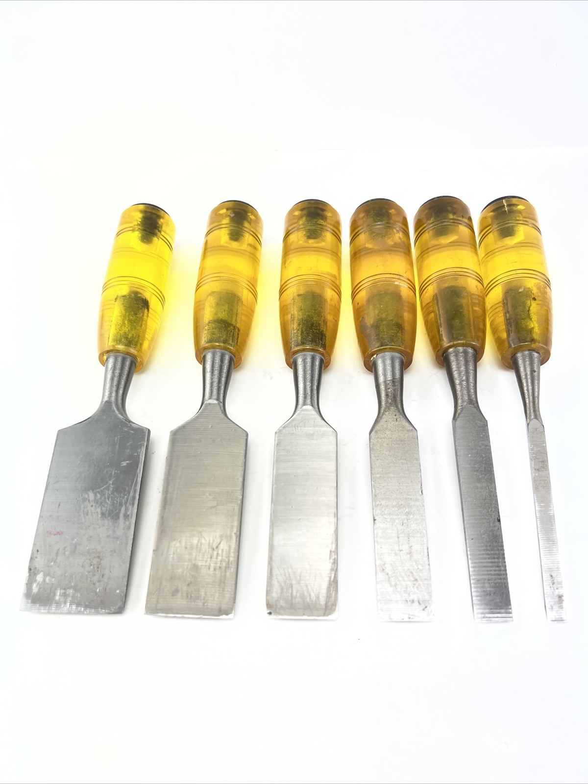 Vintage Stanley Workmaster 6 pc Bevel Edge Paring Chisel Set Made In USA.