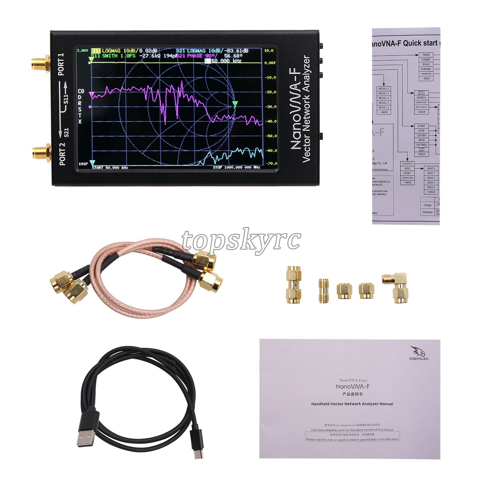 NanoVNA-F Vector Network Analyzer Antenna 10K-1500MHz 4.3" IPS Button V3.1 tps