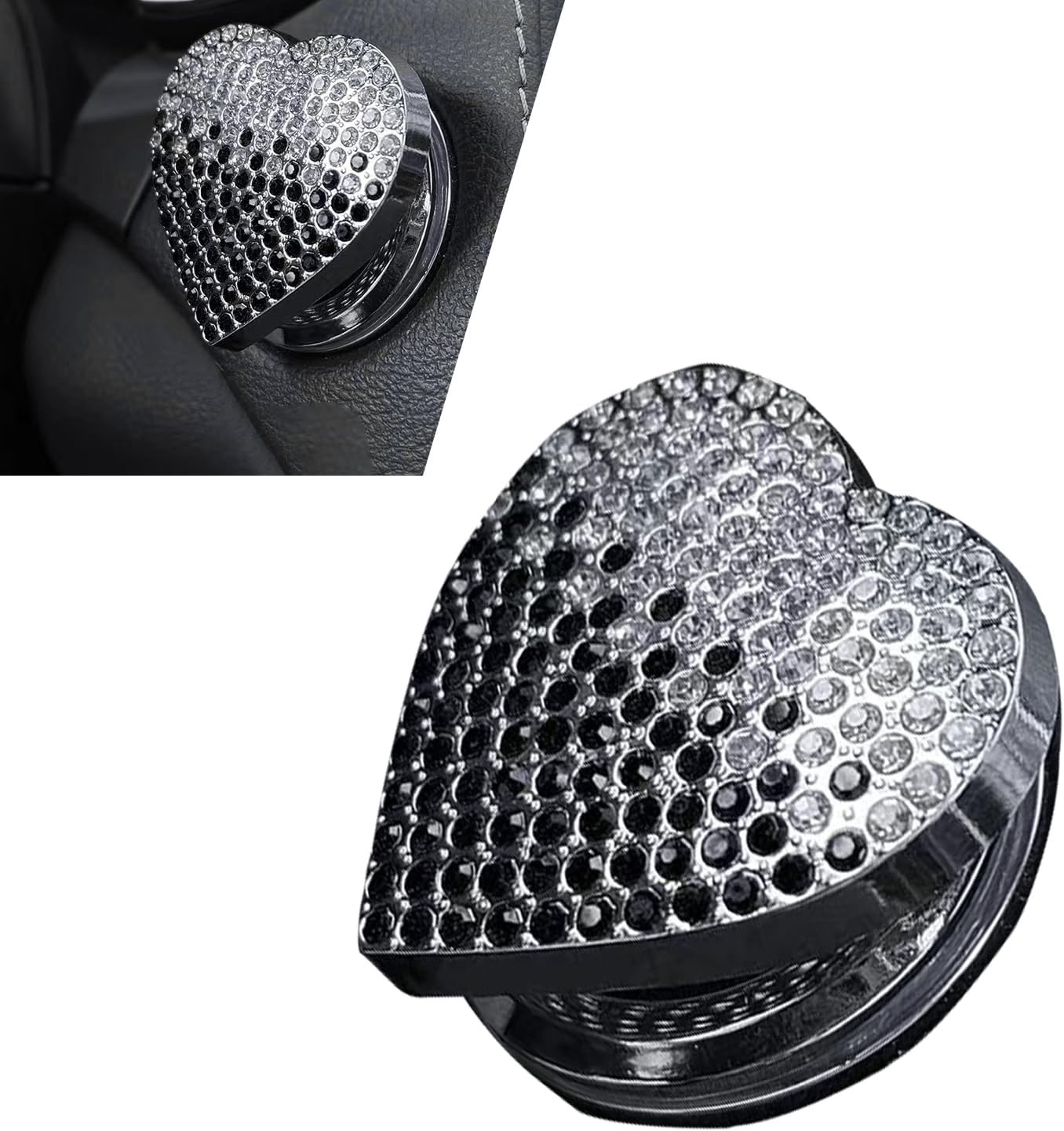 Bling Push Start Button Cover, Heart-Shaped Rhinestone Engine Start Stop Button