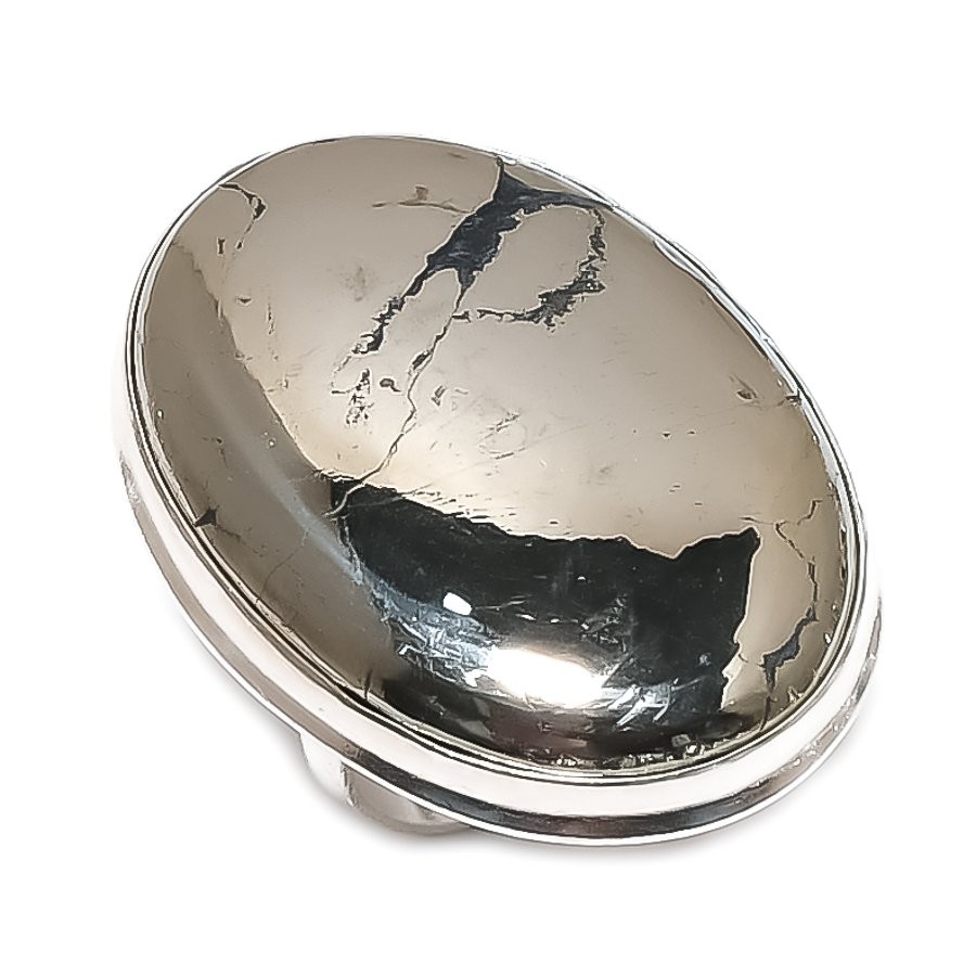 Natural Pyrite Agate Gemstone 925 Sterling Silver Jewelry Ring Size 8 Gift I756
