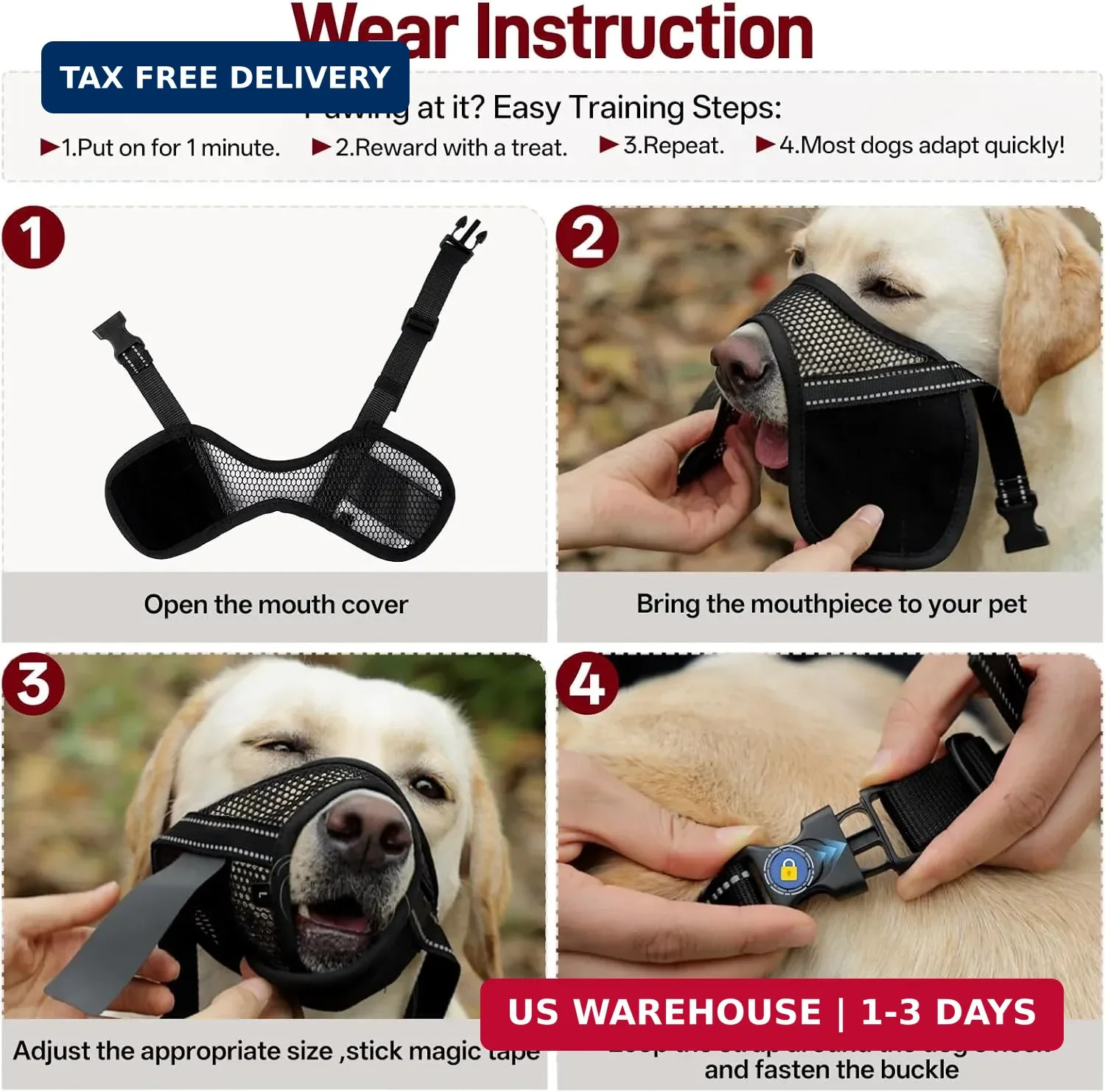2-Pack Dog Muzzle, Soft Air Mesh Muzzle Anti Biting Barking Chewing, Sec