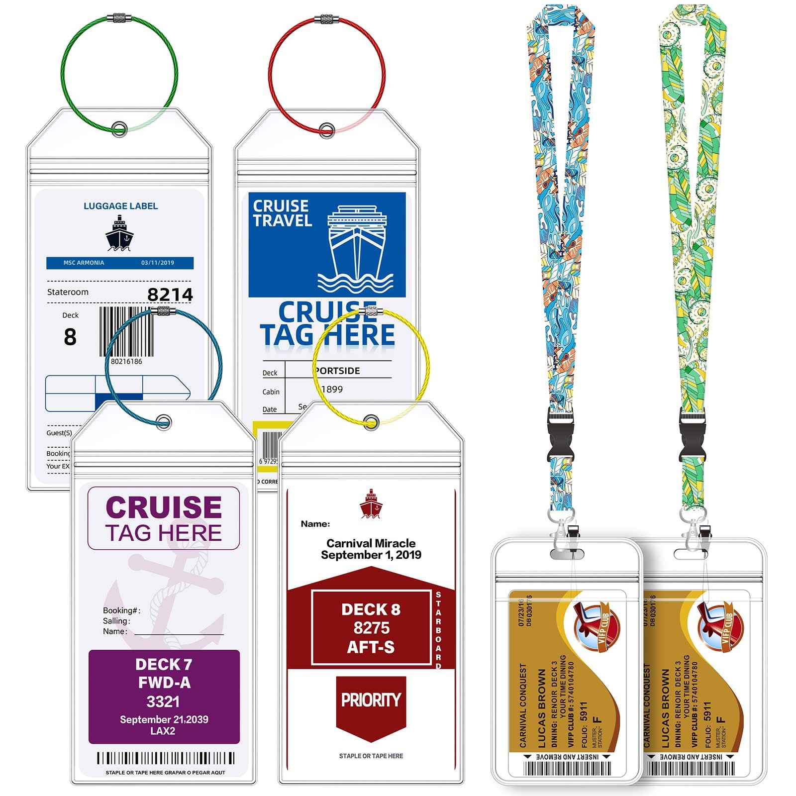 4 Pack Cruise Luggage Tag Holder for Carnival, MSC, Costa, NCL & Clear, Blue