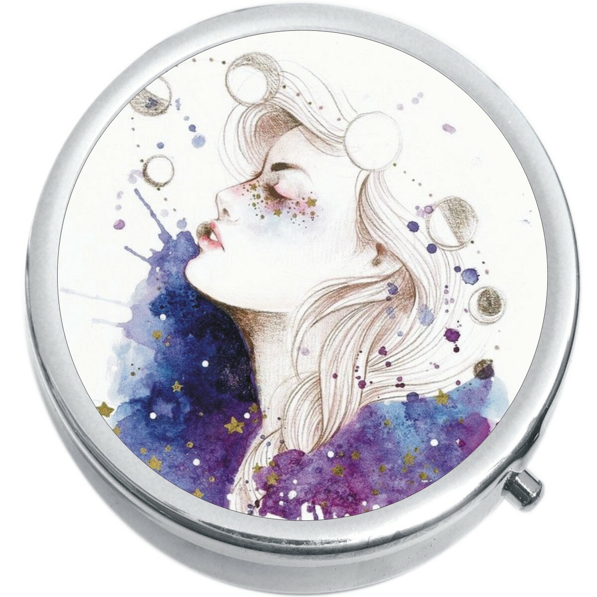 Watercolor Woman Moon Phases Medicine Pill Box