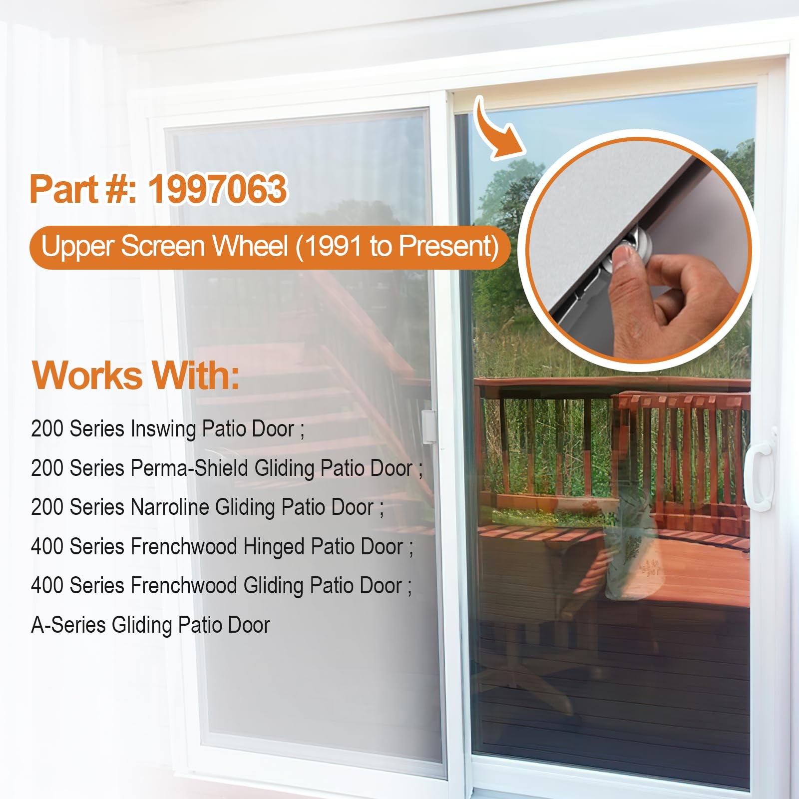 Sliding Screen Door Rollers Assembly for Upper 2 Pack＋Lower 2 Pack, White