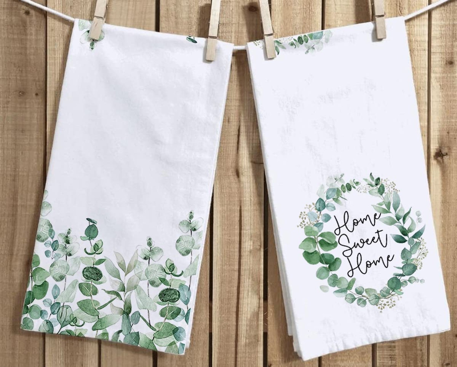 Watercolor Eucalyptus Leaves Home Sweet Home Kitchen Dish Towel 18 x 28 Inch,...