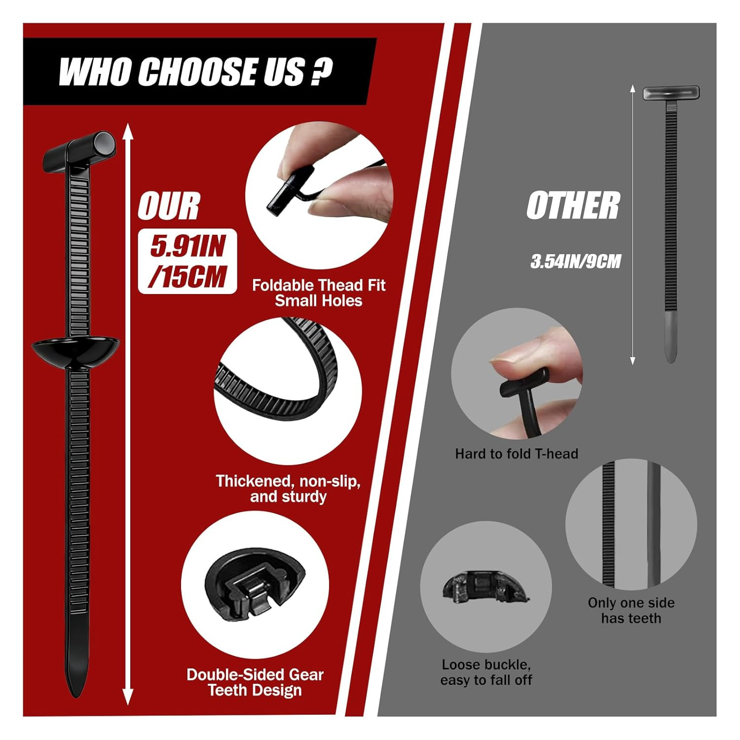 5.91IN New Upgrade Nylon Universal Cable Tie Buckle – Double-Sided Design,Extend