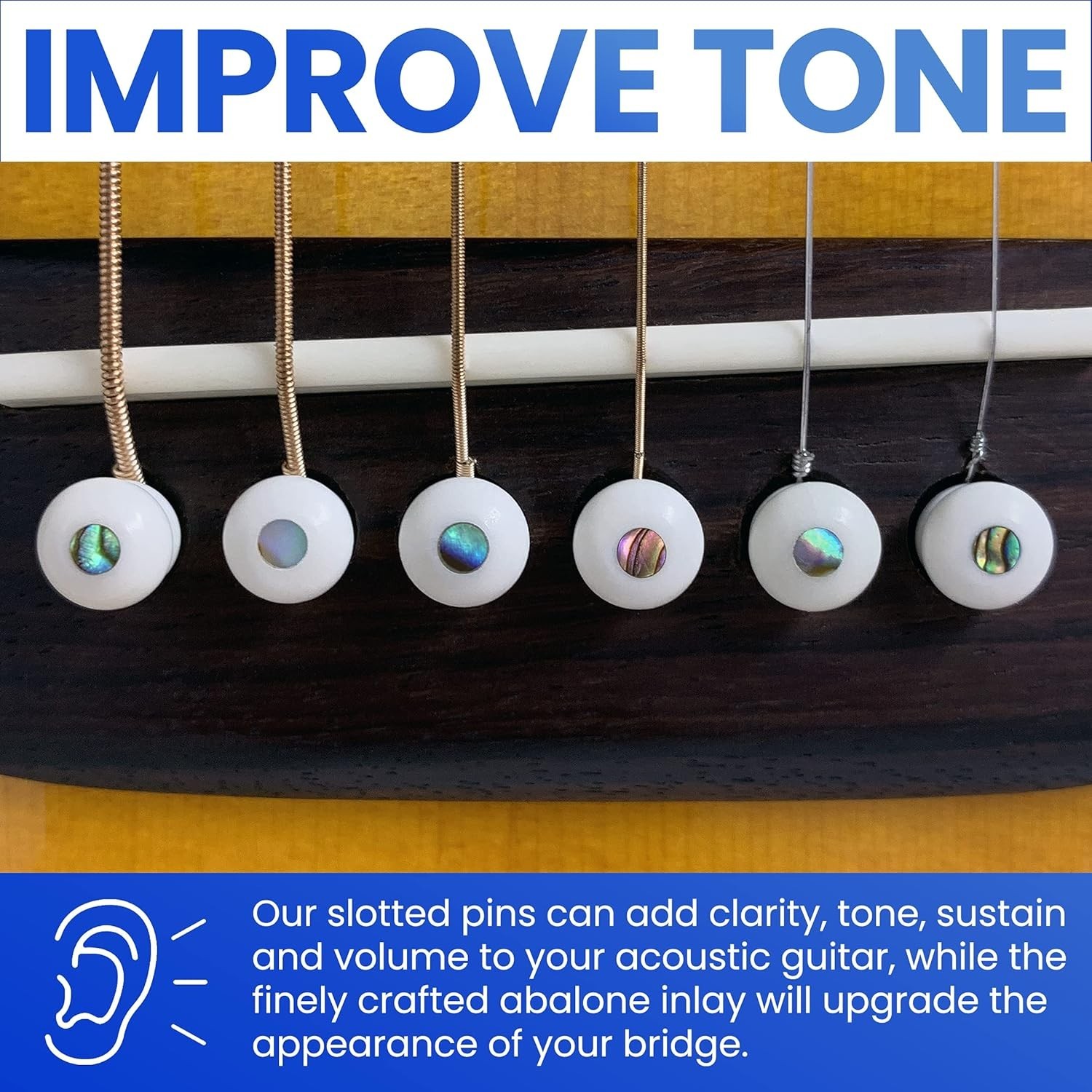Slotted Pure Bone Bridge Pins with Abalone Dot Inlay for 6 & 12 String Acoust...