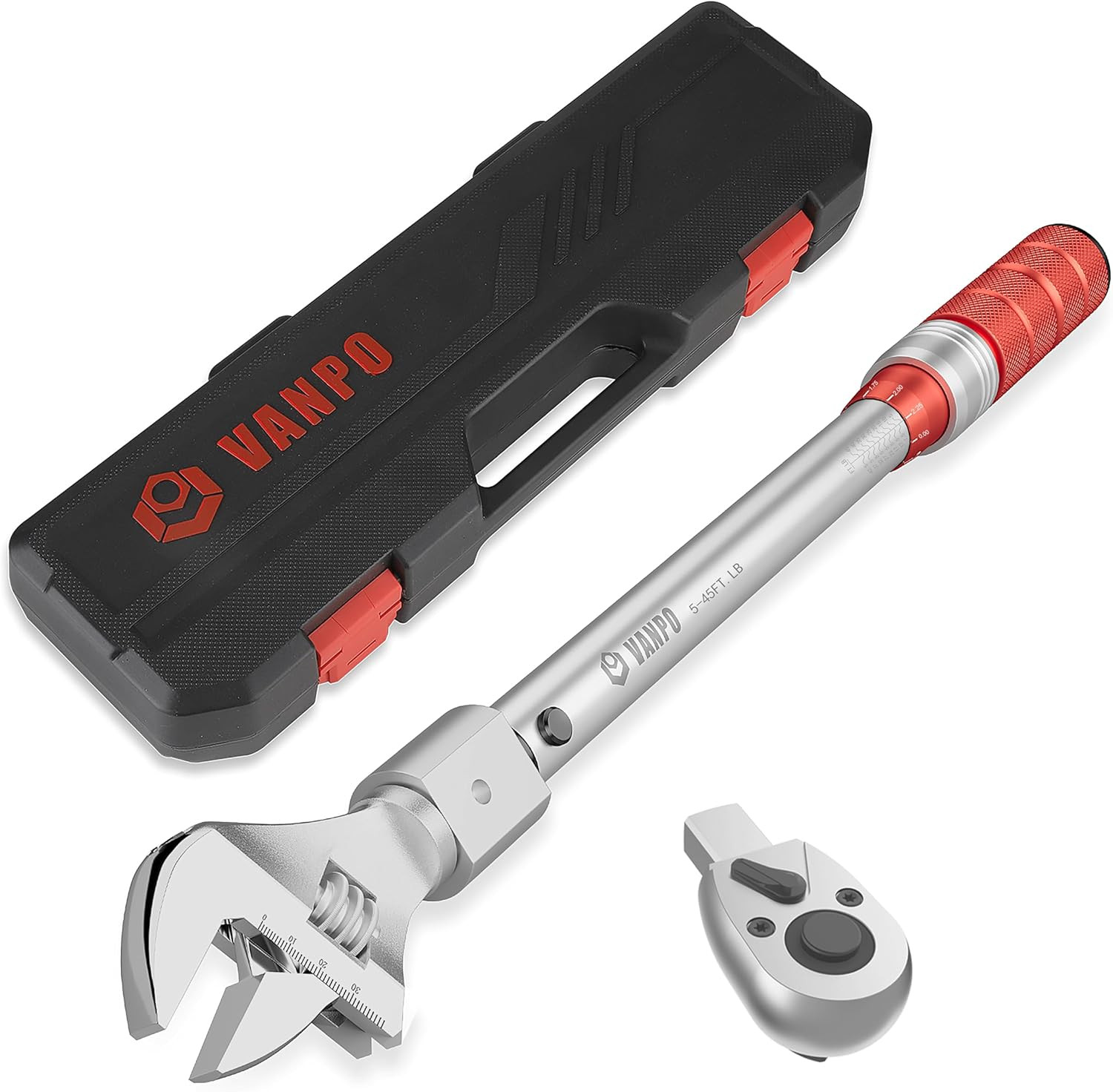 Adjustable Torque Wrench 3/8" Drive, 5-45 Ft.Lb, Interchangeable Jaw & Ratchet