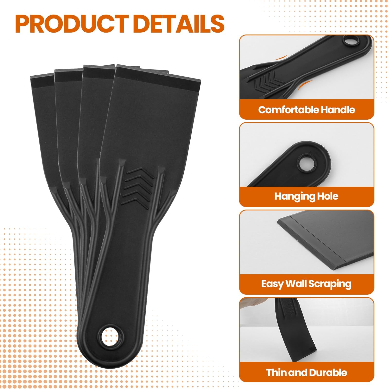6 Pack 2 Inch Flexible Black Plastic Putty Knife Scraper Plaster Tool