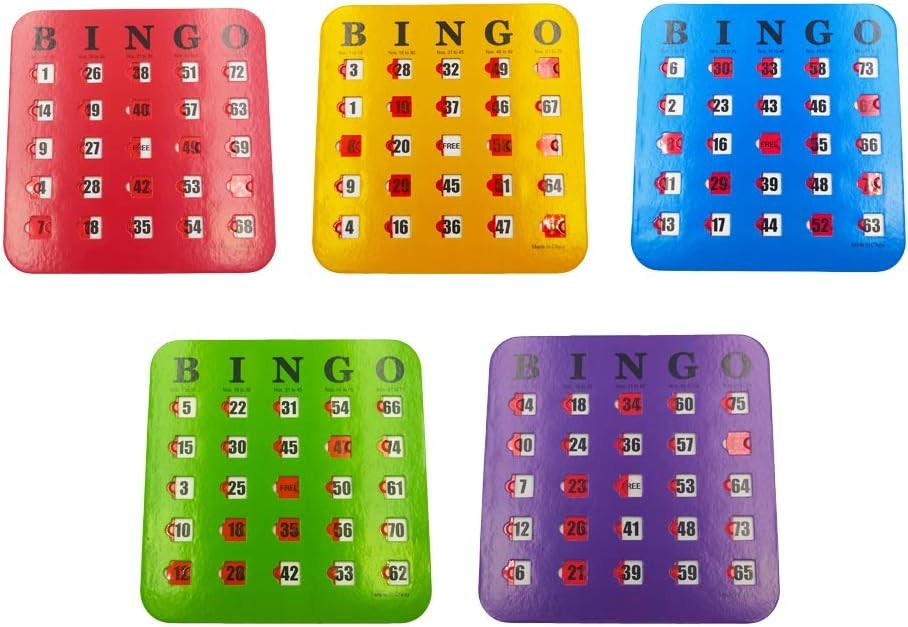 Yuanhe Shutter Slide Bingo Cards - 5 Pack Multi Color Extra Thick Stitched,...