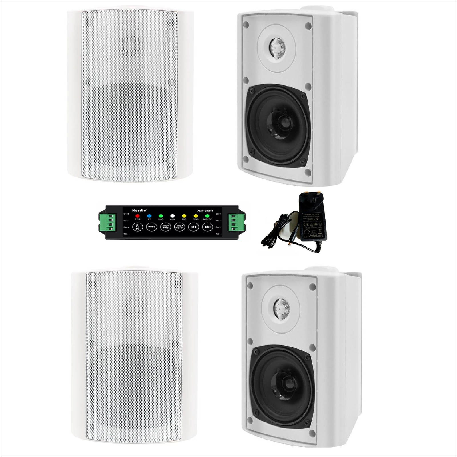 Herdio 4 Pack 4" In/Outdoor Bluetooth Speakers 400W Waterproof Wall Mount Patio