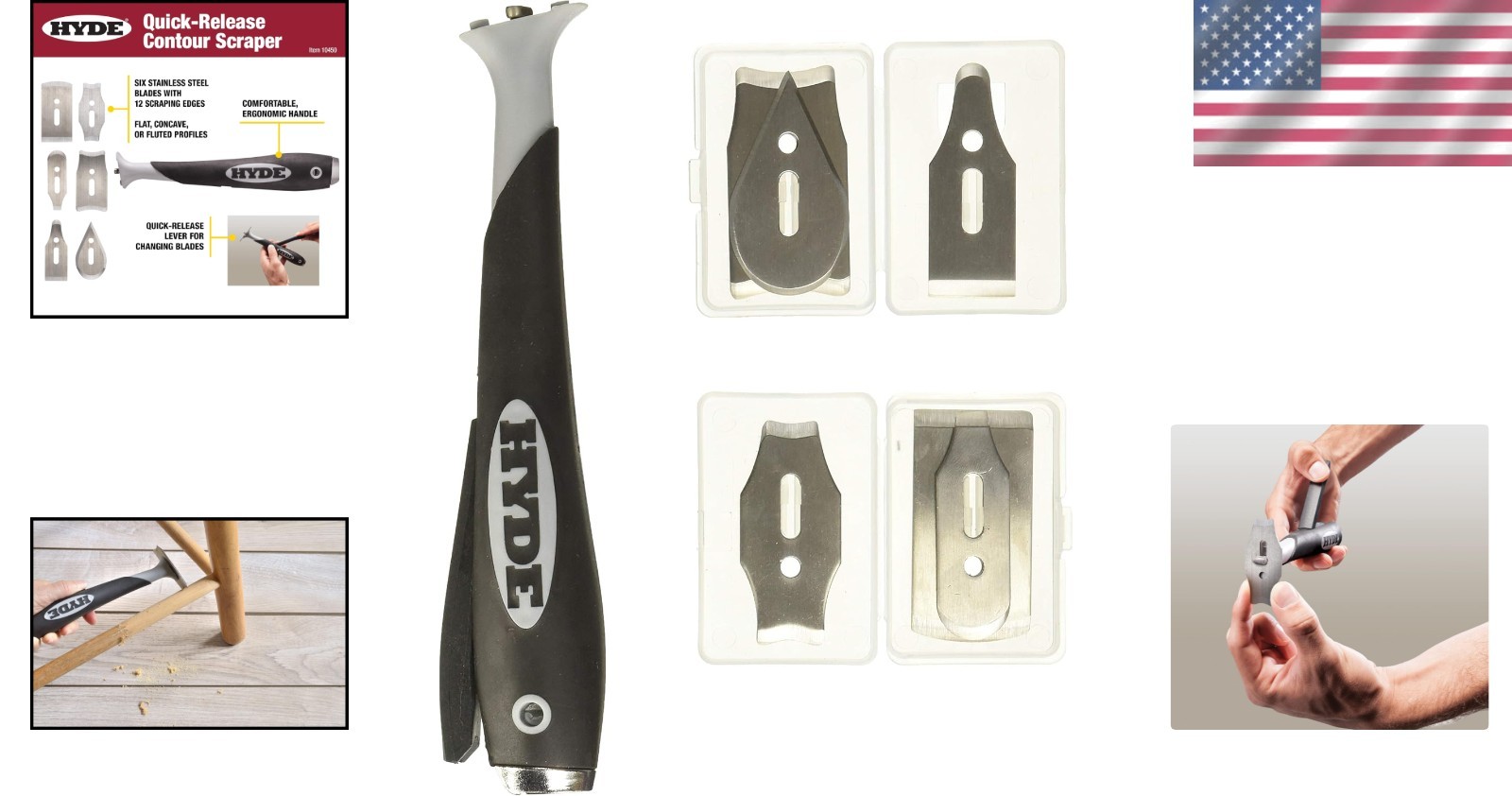 Multicolor Contour Scraper with 6 Changeable Blades for Effortless Paint Removal
