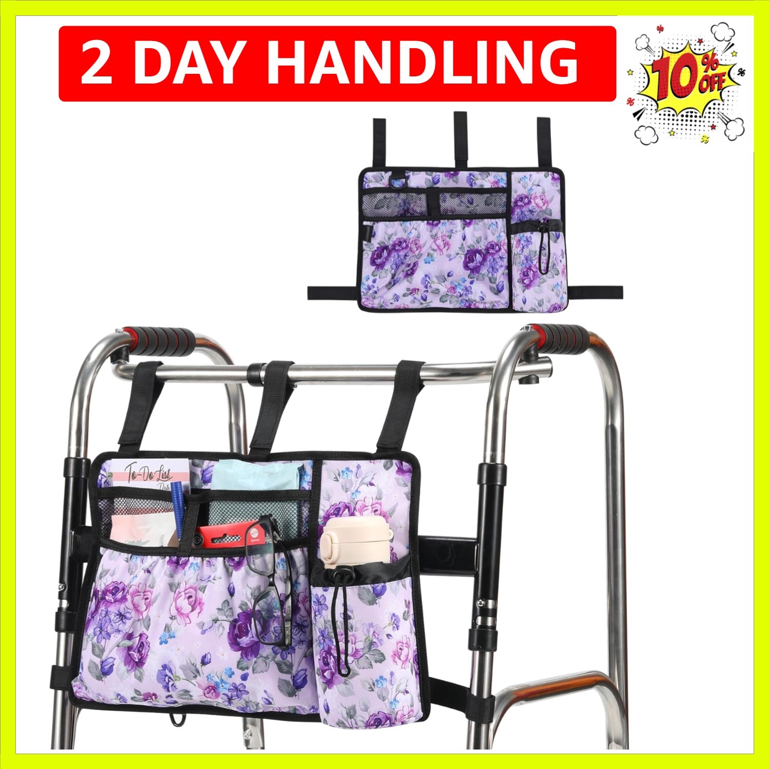 Walker Accessories for Folding Bag Walker Seniors Organizer Storage Pouch Cup...