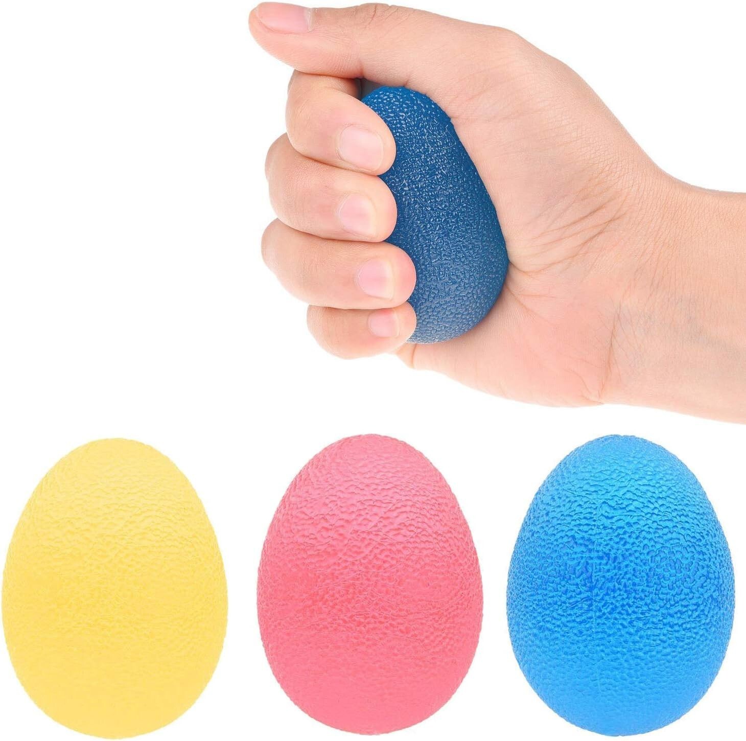 Hand Exercise Balls - Egg Shaped - 3 Squeeze Resistances (Soft, Medium, Firm)